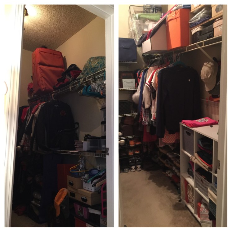 Went through our entire closet and realized we actually have a lot more space! Imagine what some shelves will do